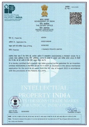 MoneySign intellectual property registration certificate